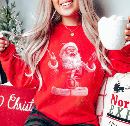 red green pink grey black Christmas sweatshirt with vintage Santa illustration – unisex holiday crewneck
