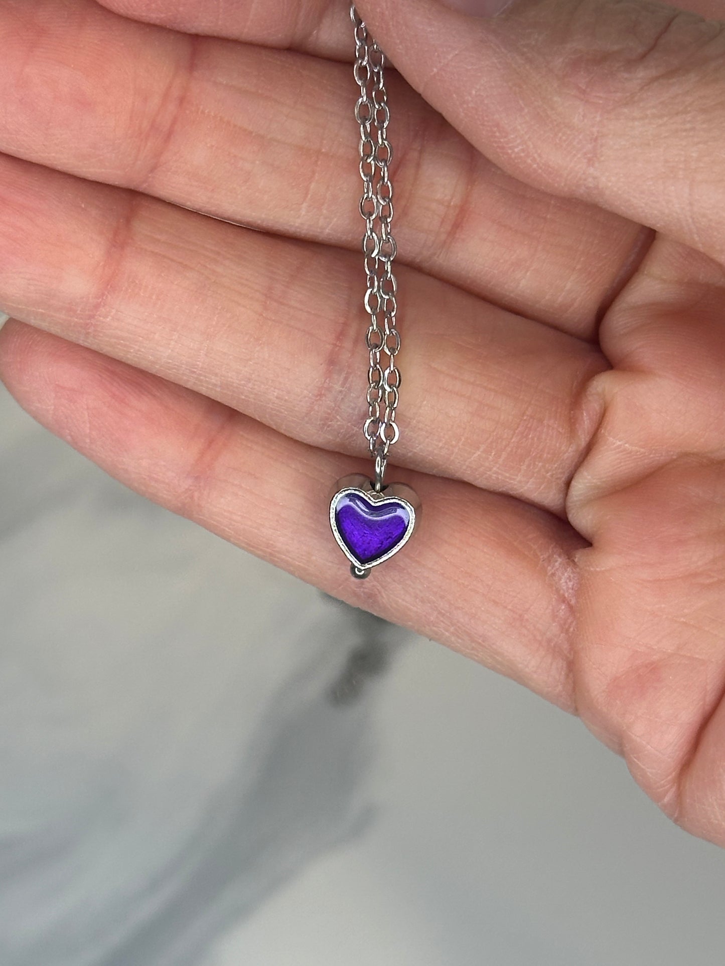 Enamel heart pendant necklaces in assorted colors on silver chain