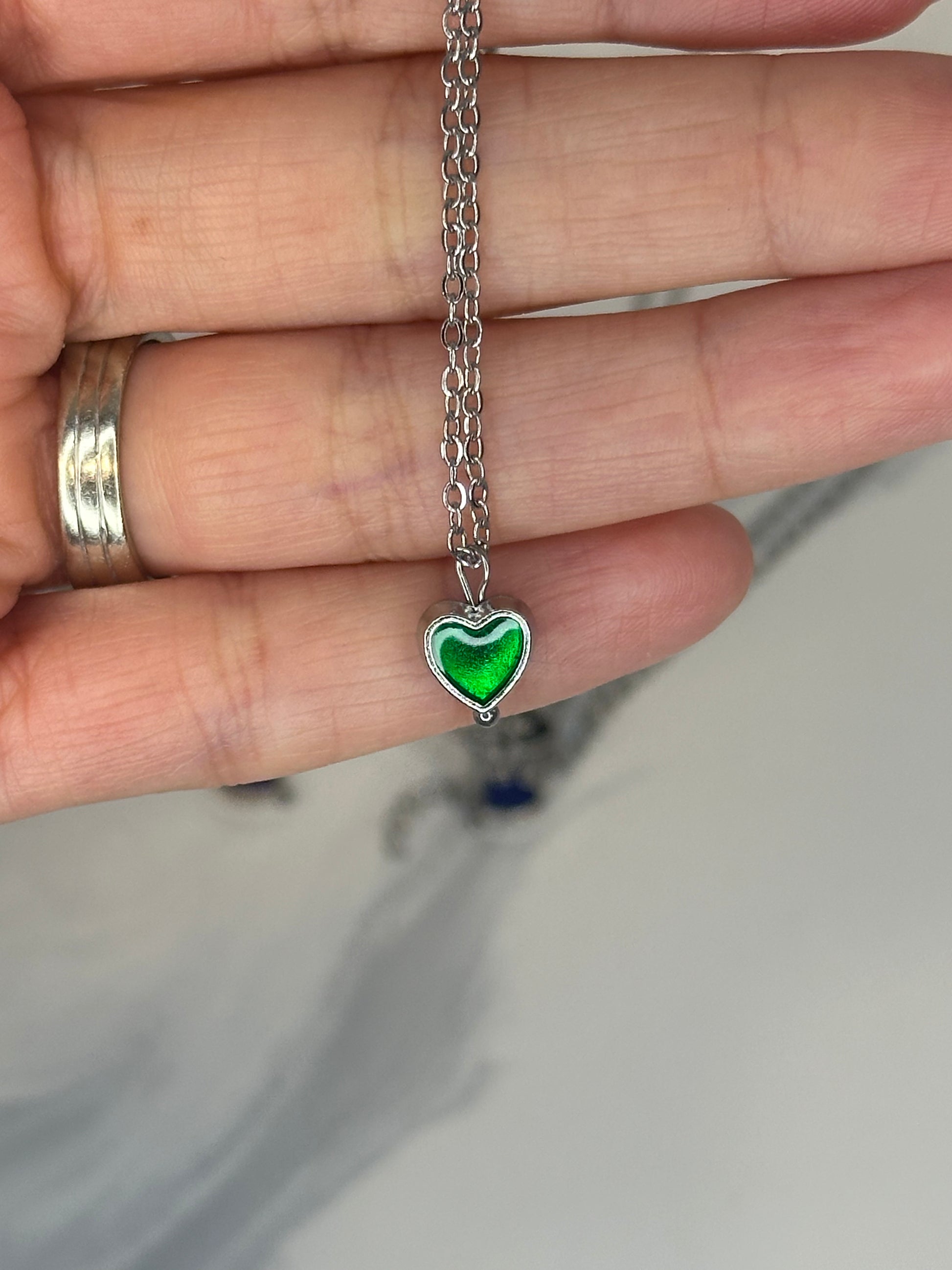 Enamel heart pendant necklaces in assorted colors on silver chain