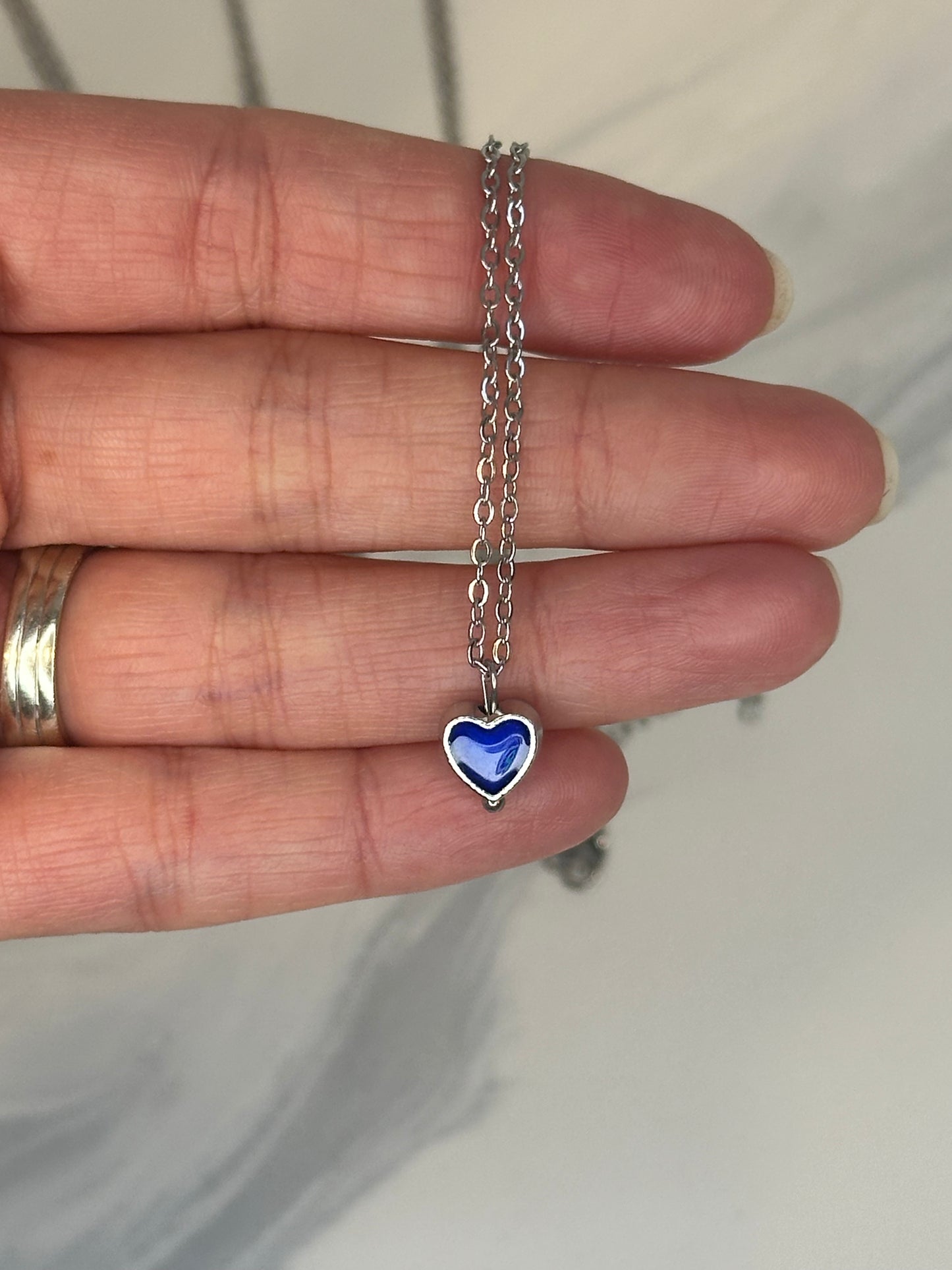 Enamel heart pendant necklaces in assorted colors on silver chain
